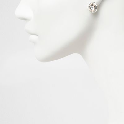 Silver tone diamante stud earrings